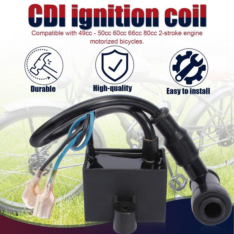 QAZAKY CDI Ignition Coil Spark Plug for 49cc 50cc 60cc 66cc 70cc 80cc 2-stroke Engine Motorized Bicycle Bike - Image 4